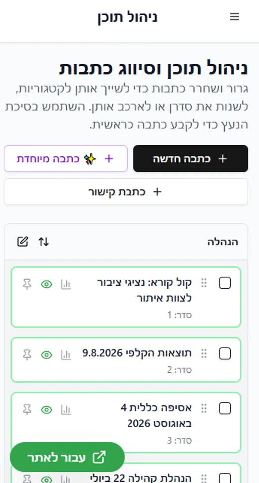 Admin console: content management on mobile