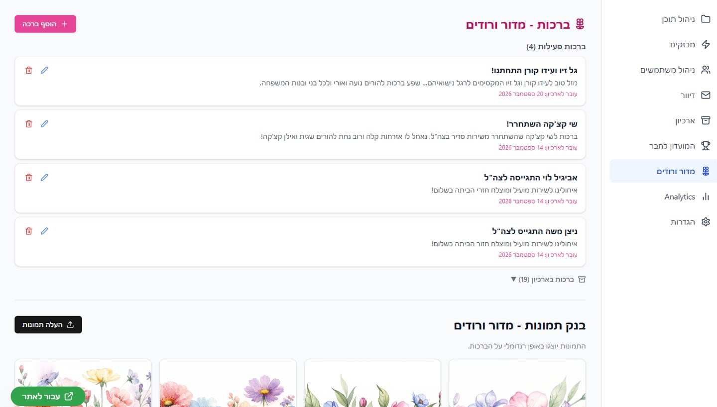 Admin console: Vroodim greetings on desktop